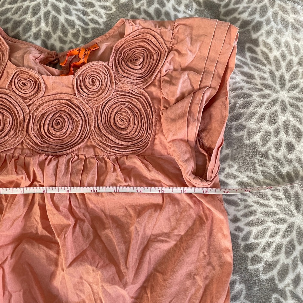 Vintage BCBGeneration Blouse sz XS Coral‎ Pink Rosette Flutter Sleeve Cotton 90s - Picture 5 of 8